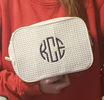 Waffle Weave Cosmetic Bag - White - Pistachios Monogram Embroidery